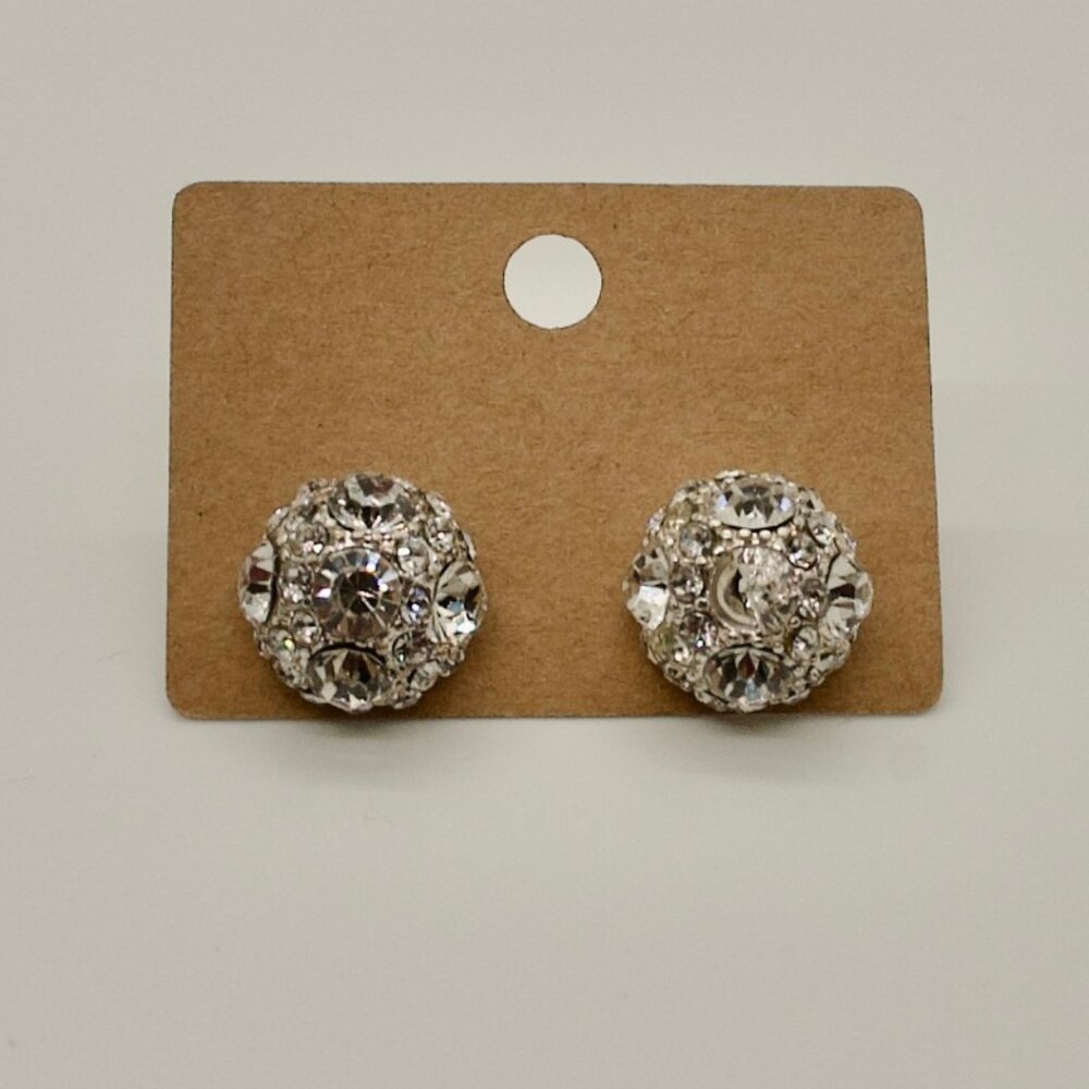 Sparkly Glass Rhinestone Cluster Earrings – Silver Tone